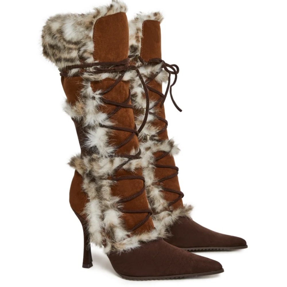 Current Mood Faux Fur Patchwork Boots - Brown
